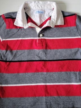 Mayoral boy's Red And Gray Rugby Stripe Ls polo 3T